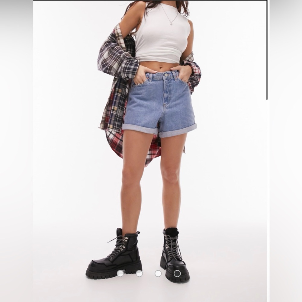 Topshop Roll Hem Mom Denim Shorts